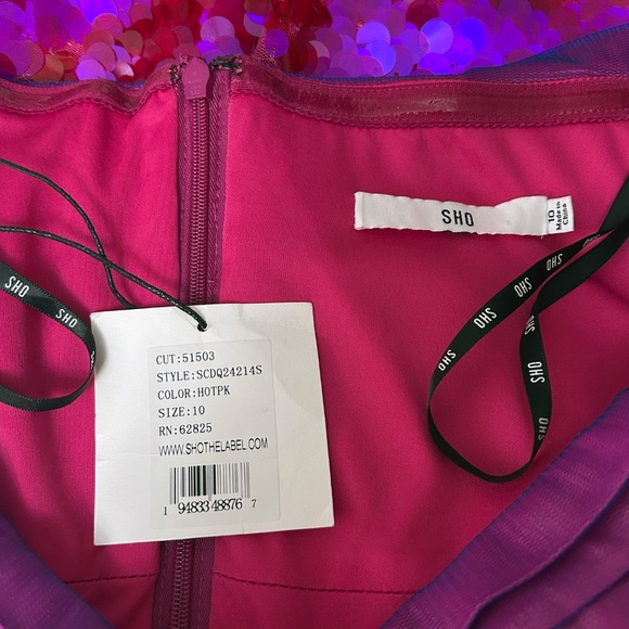 SHO by Tadashi Shoji Cocktail Dress Hot Pink Sequins Off Shoulder Sheath Party - Picture 14 of 16